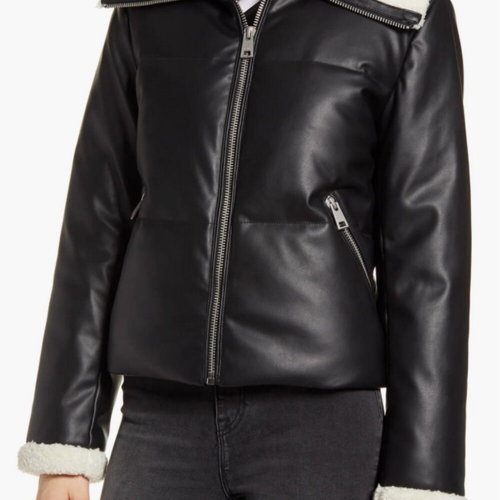 LEVIS Faux Leather Quilted Puffer Jacket Small - Picture 14 of 15
